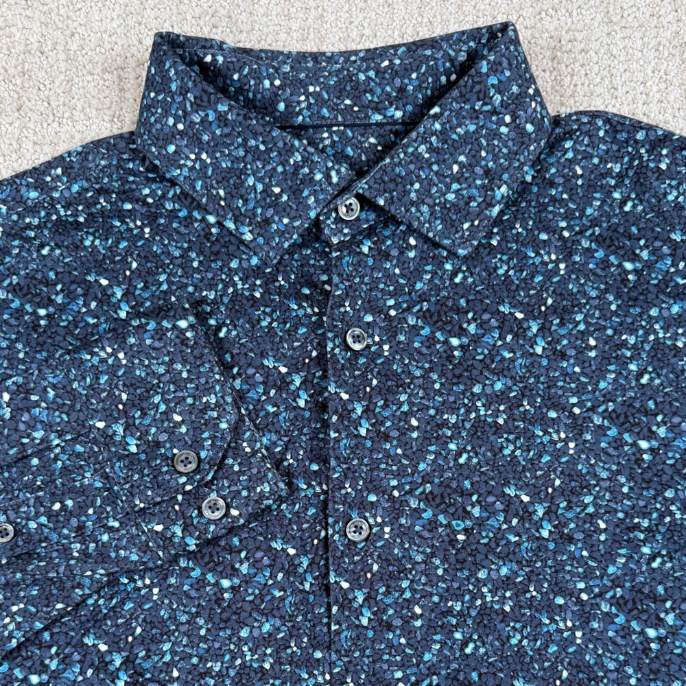 Bugatchi Mens Large Night Blue OoohCotton Tech 8-Way Stretch Button Up Shirt